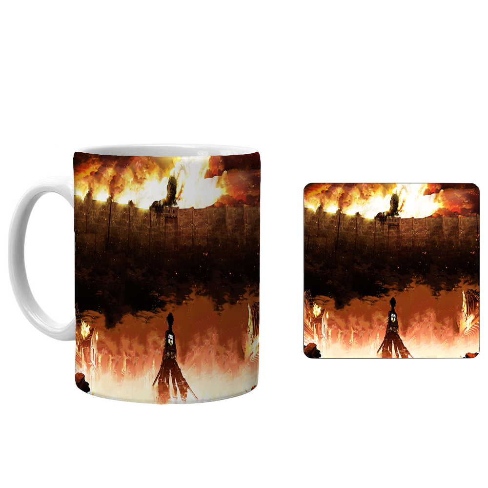 ماگ طرح انیمه Attack on Titan به همراه زیرلیوانی