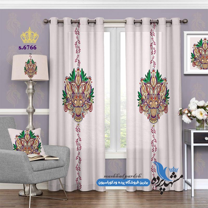 پرده پانچ گلدار طرح دسته گل کد s-6766