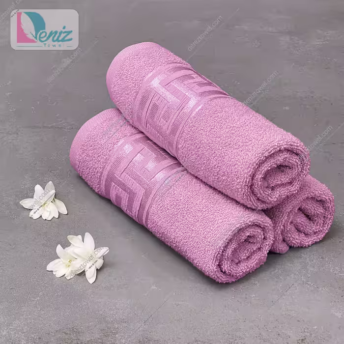 حوله دستی بسته سه عددی طرح ورساچه رنگ یاسی
