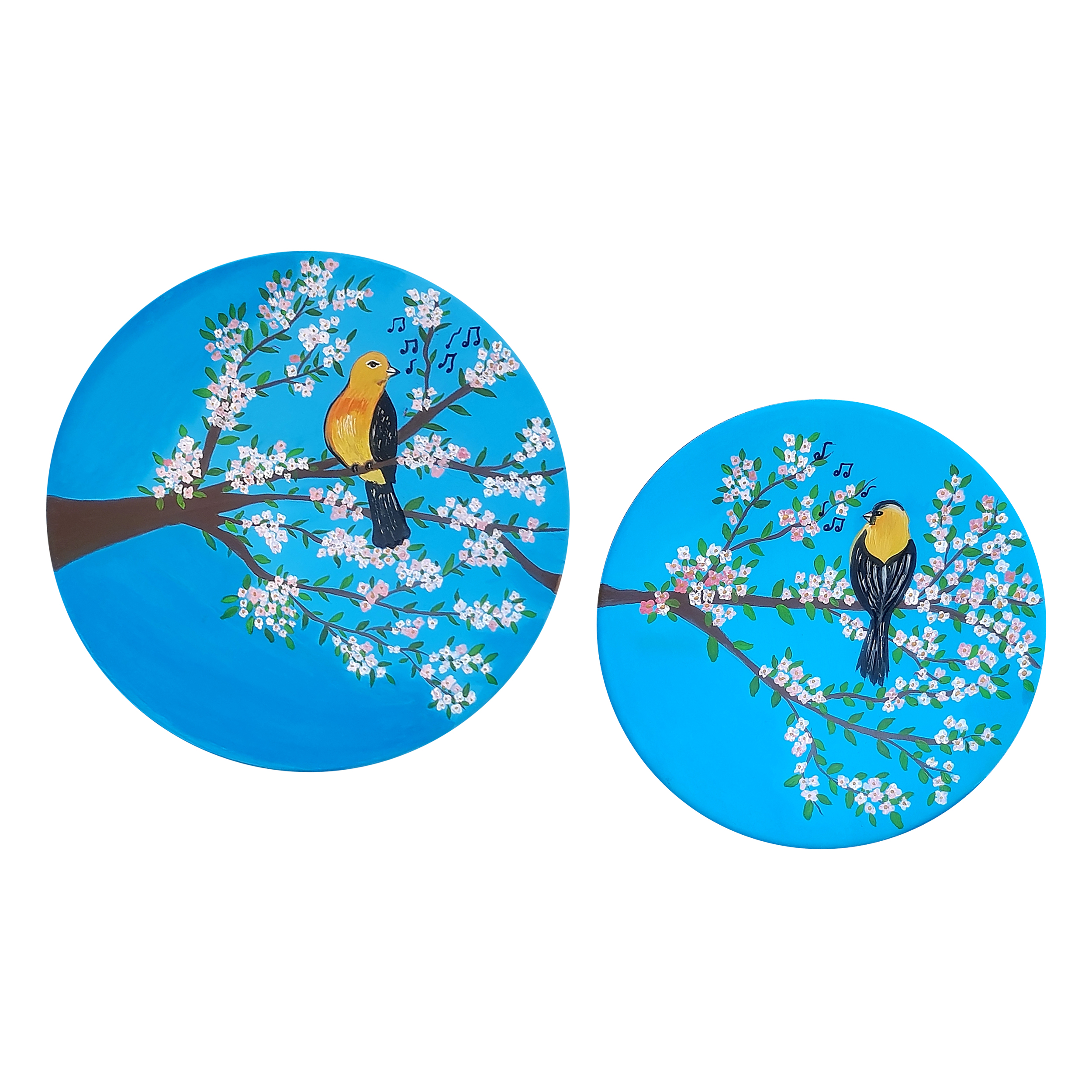 بشقاب دیوارکوب سفالی طرح پرنده کد D76-A مجموعه 2 عددی