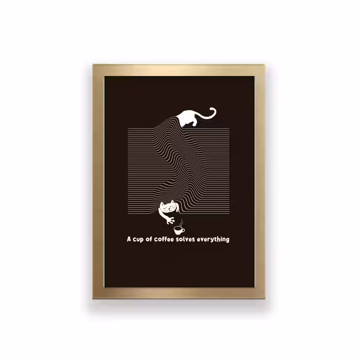 تابلو طرح گربه a cup of coffee solves everything 