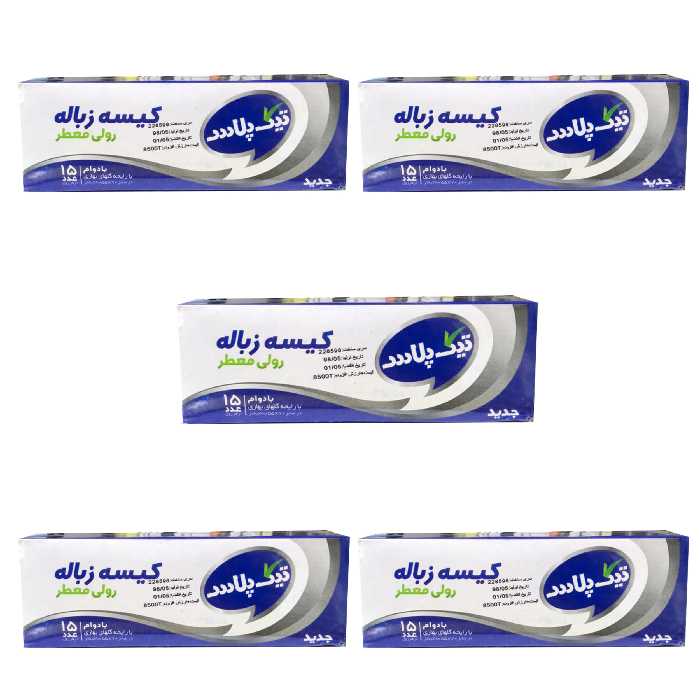 کیسه زباله تیک پلاس مدل رولی معطر 5 بسته 15 عددی
