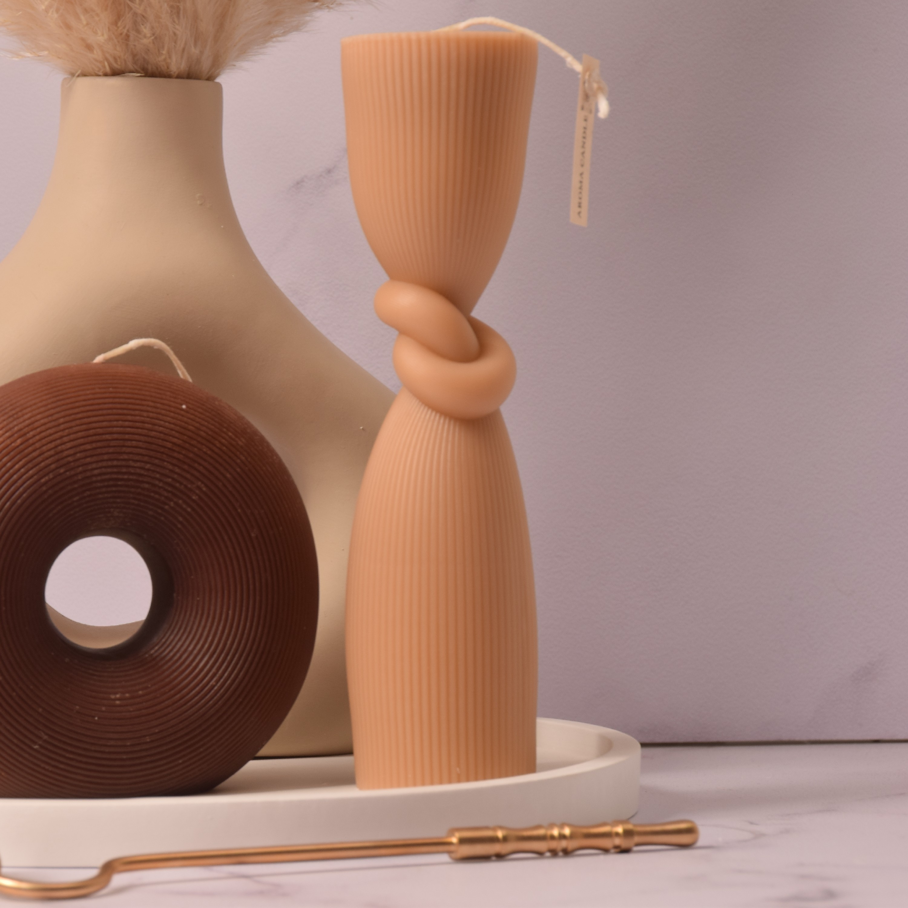 شمع دستساز  و معطر استوانه گره، ارتفاع 12 سانت، در رنگهای متنوع