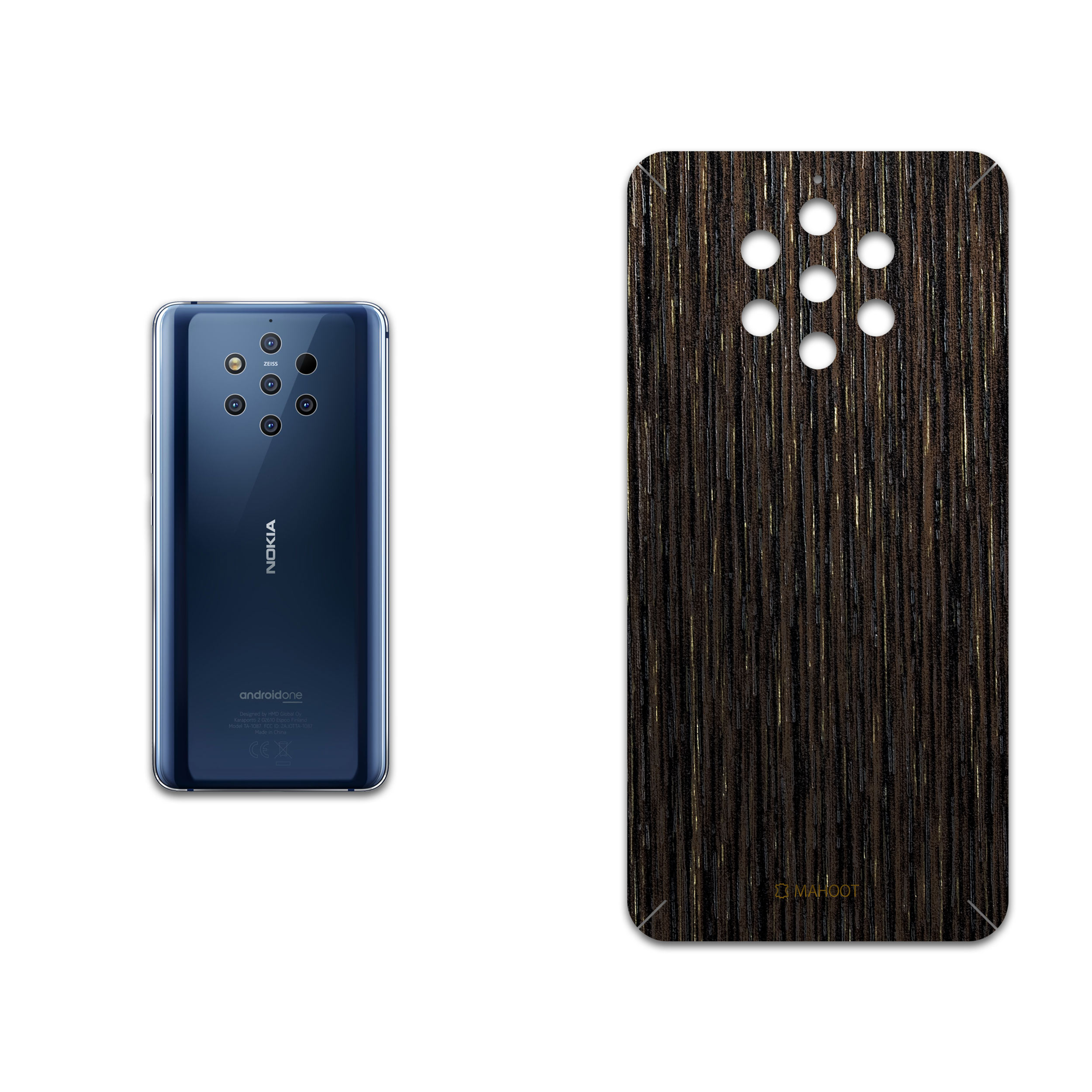 برچسب پوششی ماهوت مدل Dark-Gold-Stripes-Wood مناسب برای گوشی موبایل نوکیا 9 Pureview