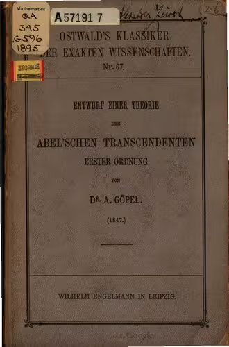 خرید و دانلود نسخه کامل کتاب Entwurf einer Theorie der Abelschen Transzendenten erster Ordnung (1847)