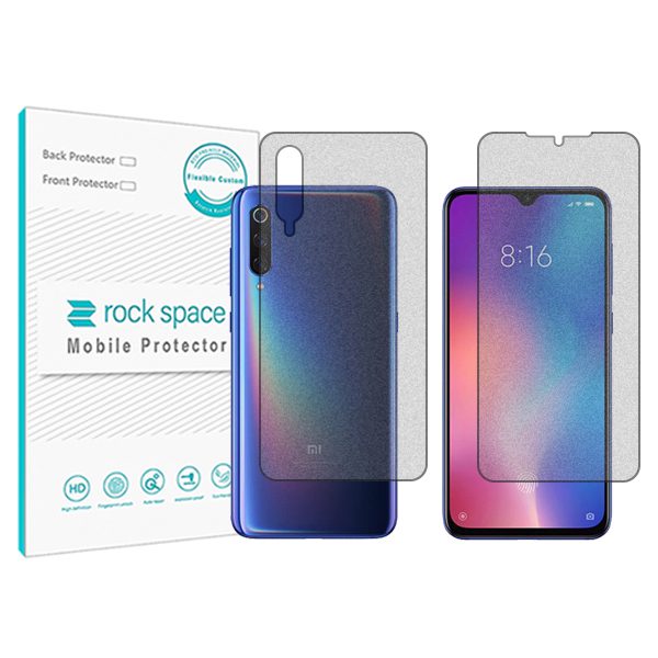 گلس صفحه نمایش و پشت گوشی شیائومی Mi 9 مدل نانو هیدروژل مات برند راک اسپیس کد SS