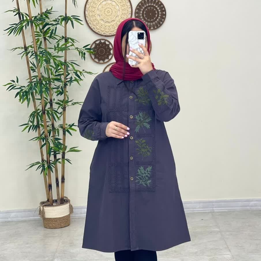 مانتو شبدر الیاف طبیعی گلدوزی