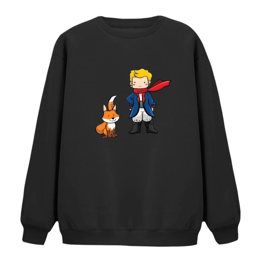 سویشرت زنانه مدل شازده کوچولو و روباه کد 2 رنگ مشکی