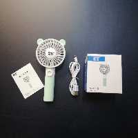 پنکه دستی برند MP تاشو و شارژی با سه سرعت خنک کننده رنگ سفید و سبز مینت