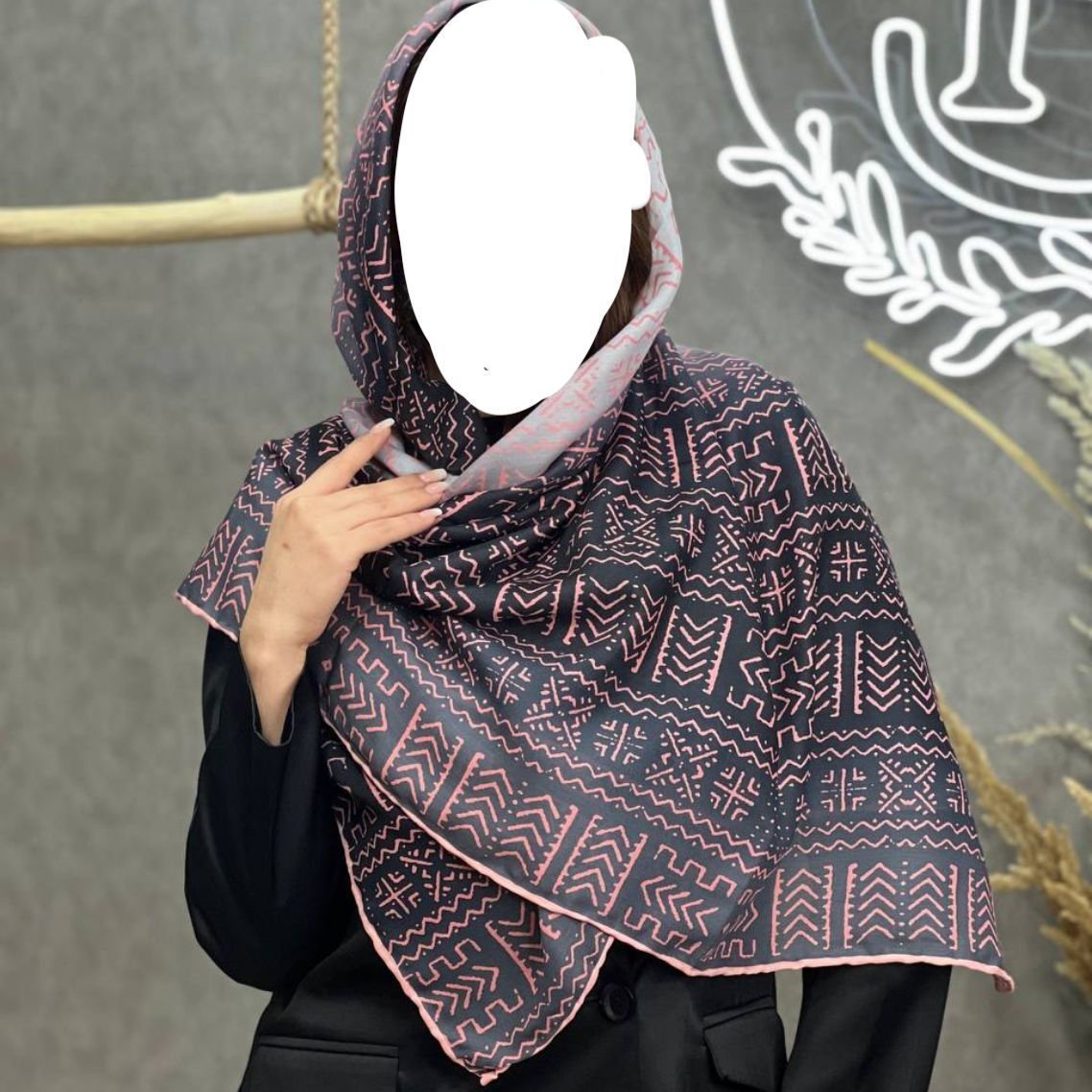 روسری نخی قواره 140 طیفی طوسی صورتی