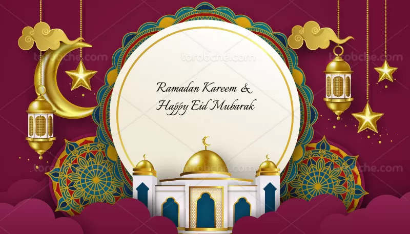 وکتور بک گراند ماه رمضان بنفش | گرافیک با طعم تربچه