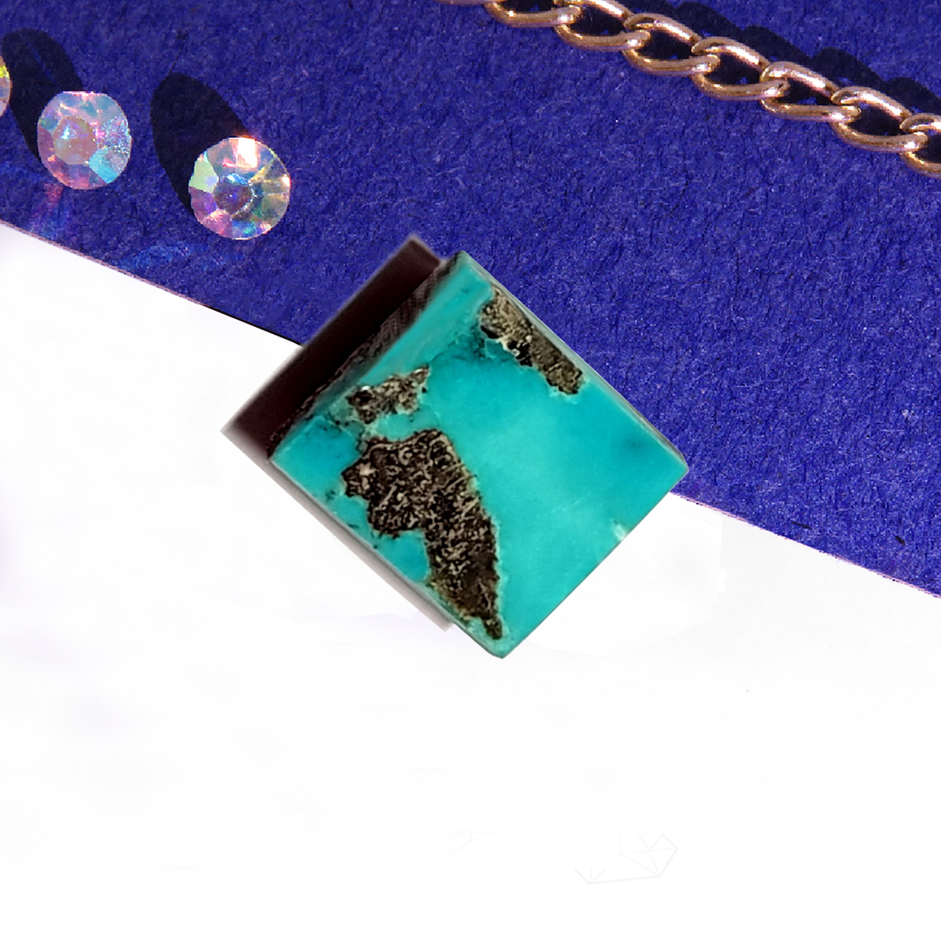 فیروزه شجر نیشابور رنگ آبی تراش مربع کد 737 (شجر جزیزه ای)