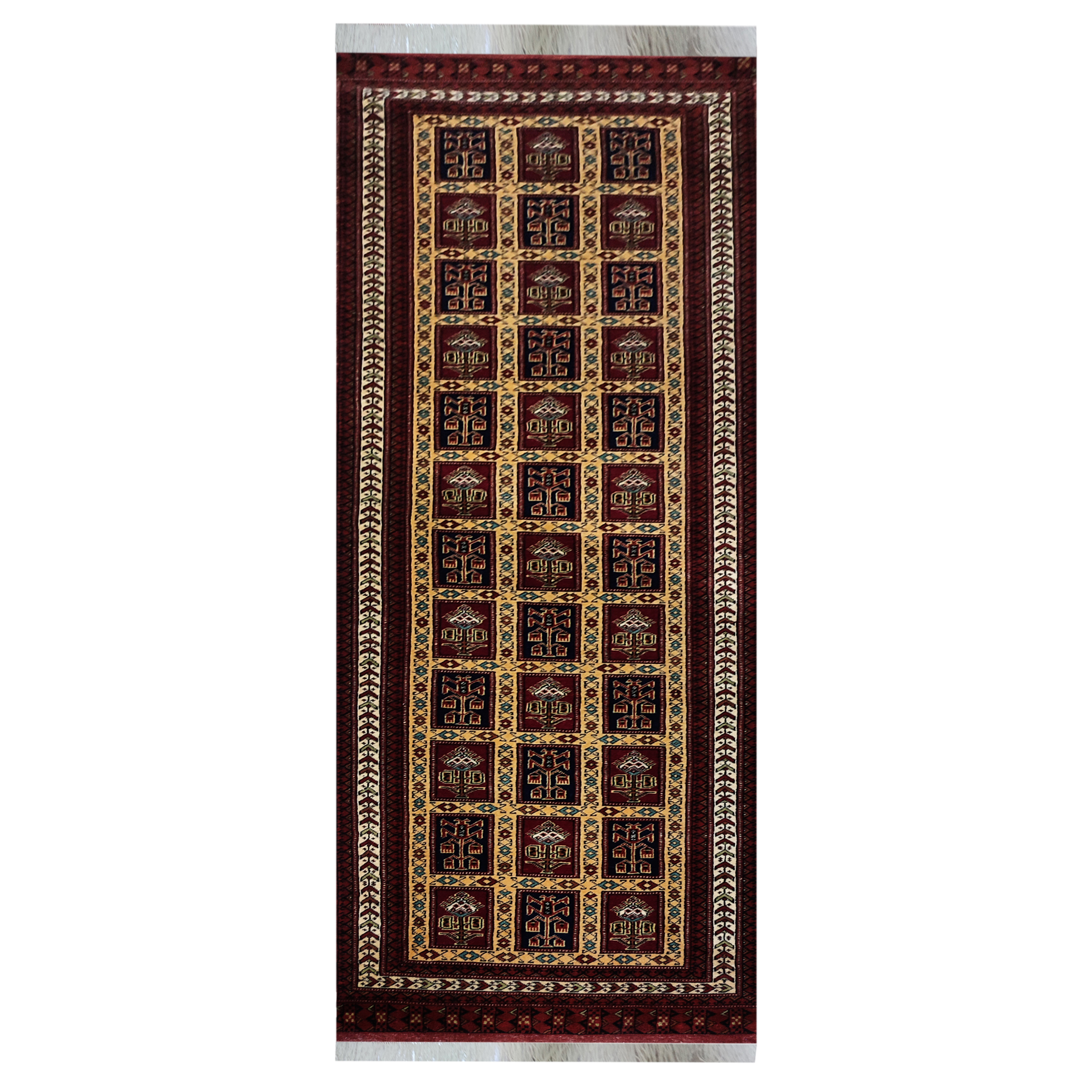 فرش دستباف کناره طول سه متری طرح خشتی مدل AA