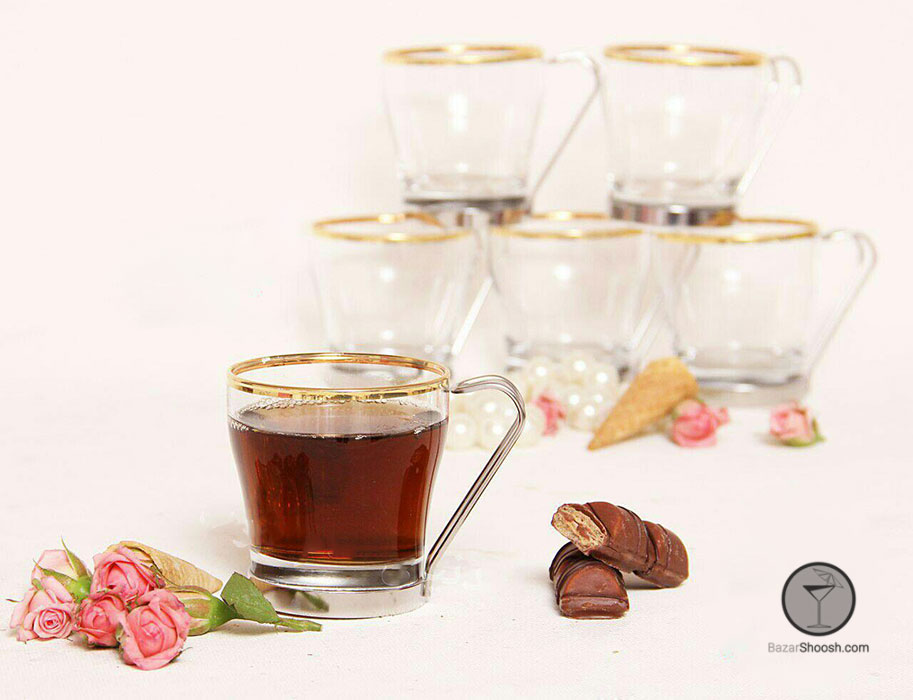 نیم لیوان دسته فلزی کروما لب طلا پاشاباغچه کد 42665