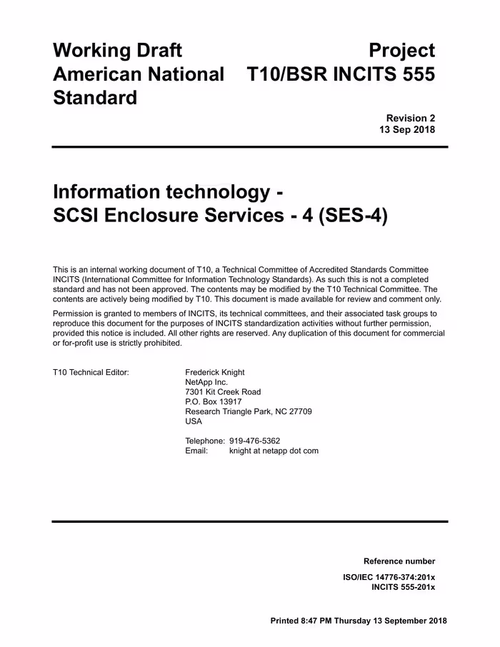 خرید و دانلود نسخه کامل کتاب SCSI Enclosure Services - 4 (SES-4 r02)
