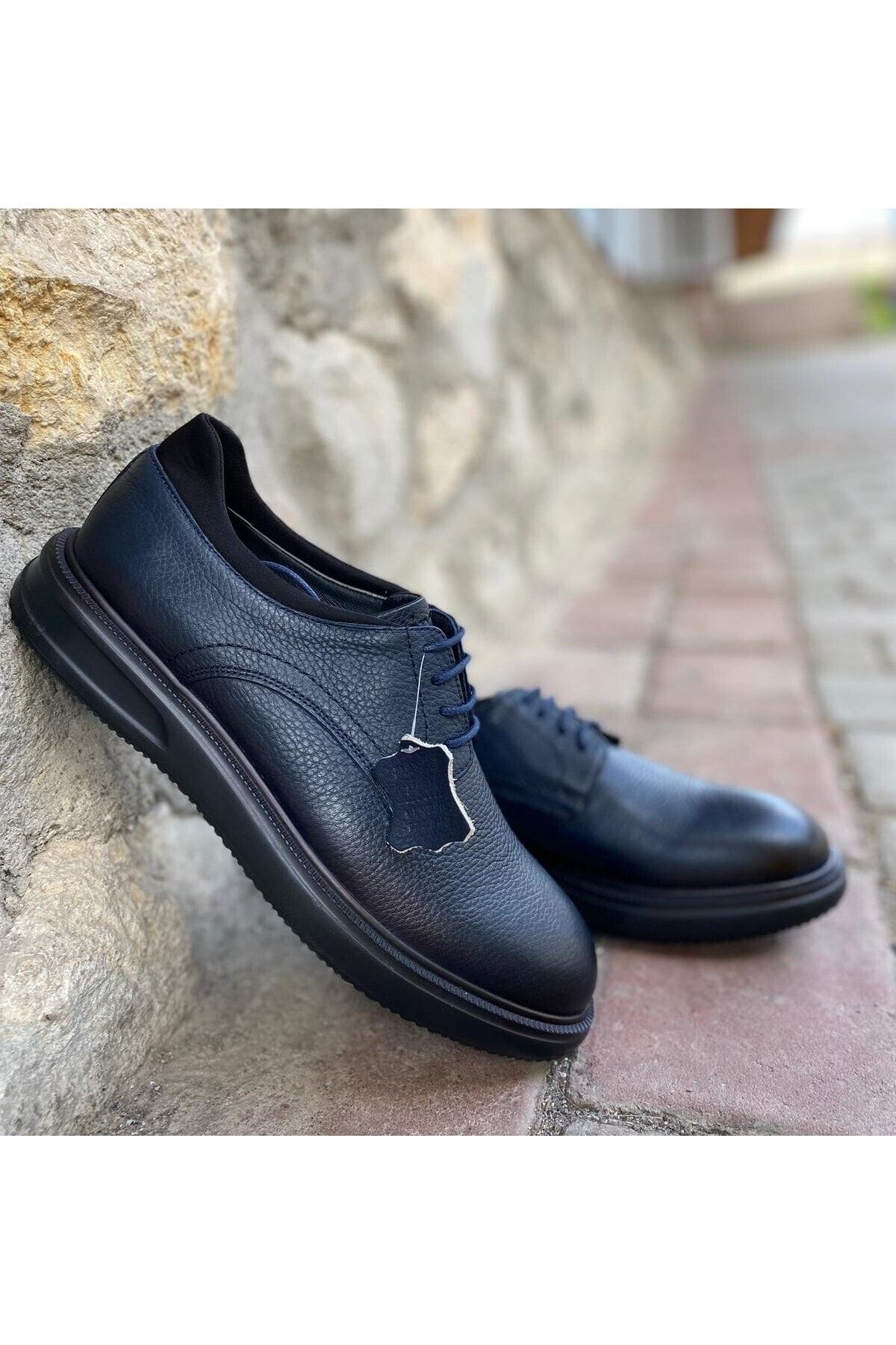 کفش های کژوال آبی مردانه چرمی روزمره مروارید 147801812010 NAPLAST 3PR NAVY İnci