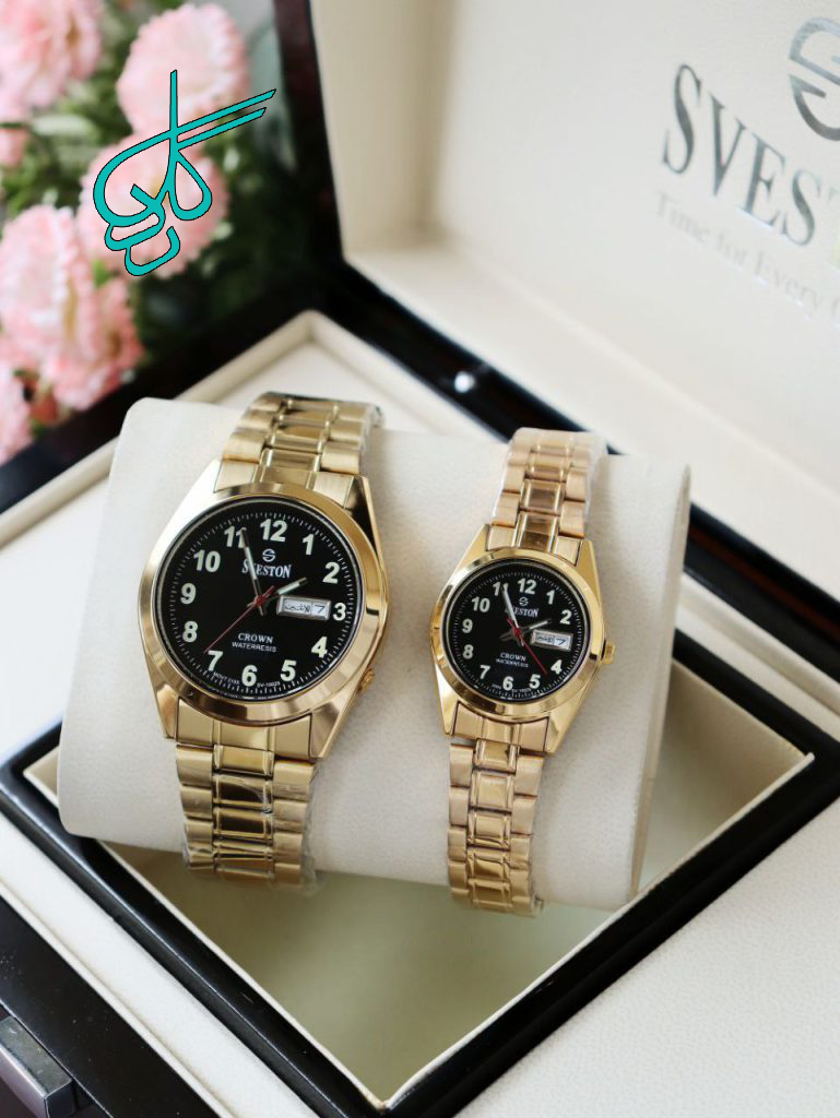 خرید ست ساعت مردانه و زنانه سویستون SEVESTON ضدآب موتور ژاپن رنگ ثابت دارای دو تاریخ بند قفلی طرح سیکو دارای رنگبندی متنوع کد 2116542 - ردگل