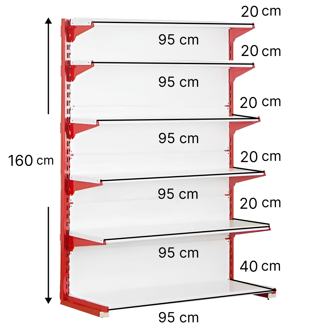 خرید و قیمت قفسه سوپری‌ خودایست 6 طبقه 95x20 ارتفاع 160 - قفسه‌بندی وکیلی