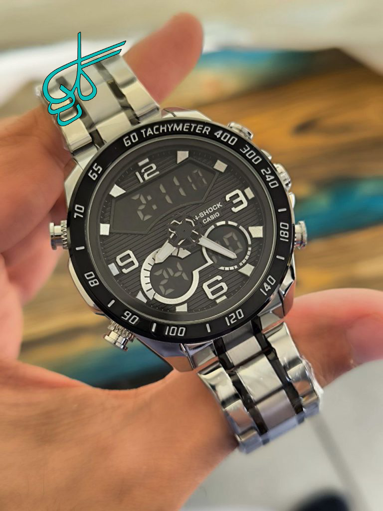 خرید ساعت فلزی مارک جی شاک دو زمانه کرنومتر دار ضدآب چراغ دار آلارم دار و تاریخ دار کیفیت عالی دارای رنگ بندی کد 1919495 - ردگل