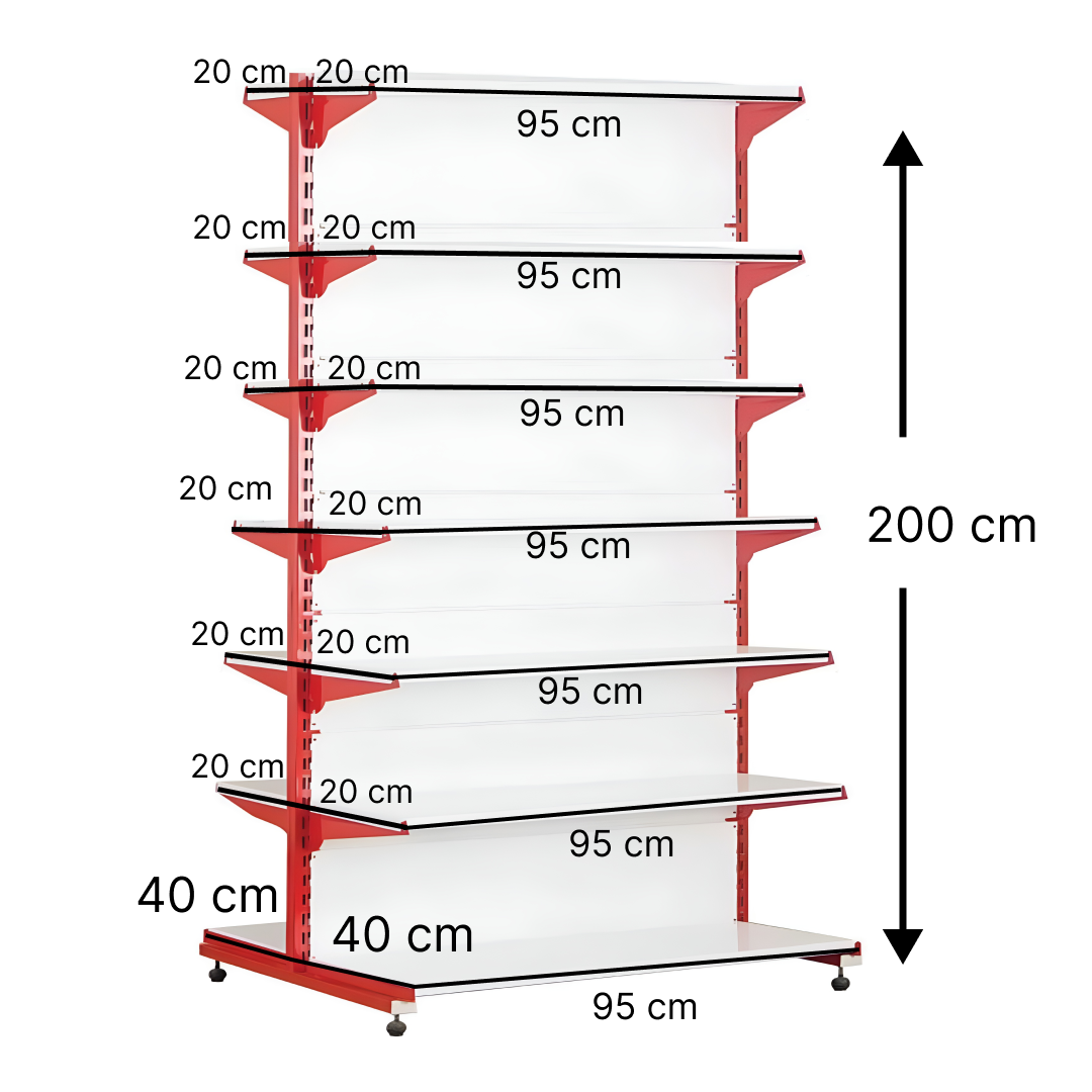 قفسه سوپری دو طرفه 7 طبقه 95x20 ارتفاع 200 - قفسه‌بندی وکیلی