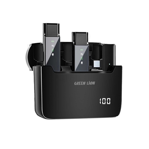 میکروفون بی سیم تایپ سی گرین لاین Green Lion 2 in 1 Digital Display Microphone دارای 2 فرستنده