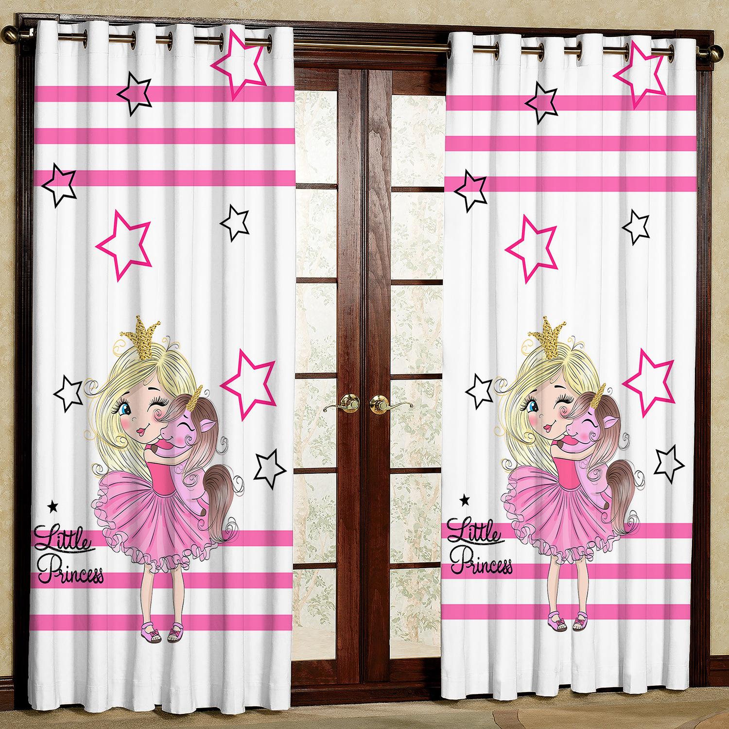 پرده مدل دختر تاج دار یونیکرن هازان پانچی کد 4532 سایز 140x200 سانتی متر