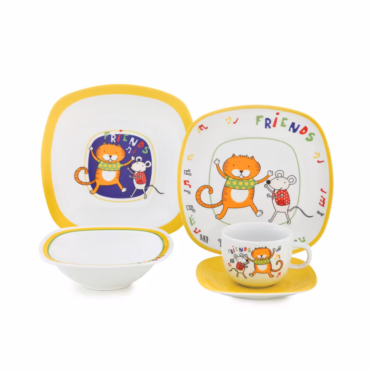 سرویس غذاخوری 5 پارچه کودک چینی زرین ایران سری کواترو مدل Friends درجه عالی