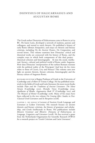خرید و دانلود نسخه کامل کتاب Dionysius of Halicarnassus and Augustan Rome: rhetoric, criticism and historiography