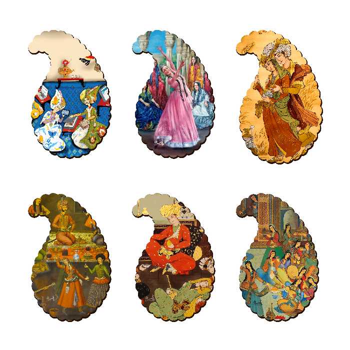 زیر لیوانی مدل بته جقه طرح ترمه مجموعه 6 عددی