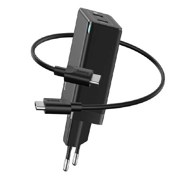 شارژر دیواری دو پورت سریع بیسوس با کابل شارژ Baseus CCGAN45CE GaN Mini Quick Charger 45W