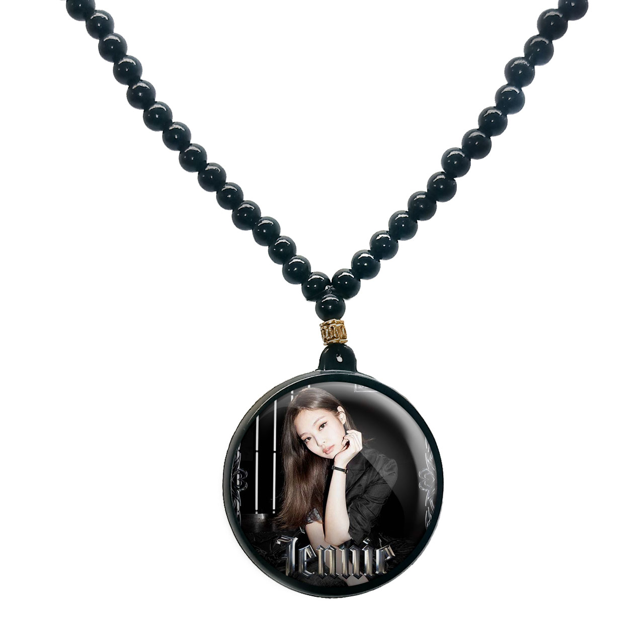 گردنبند پرمانه طرح بلک پینک کد pmd.6760 مدل دو طرفه