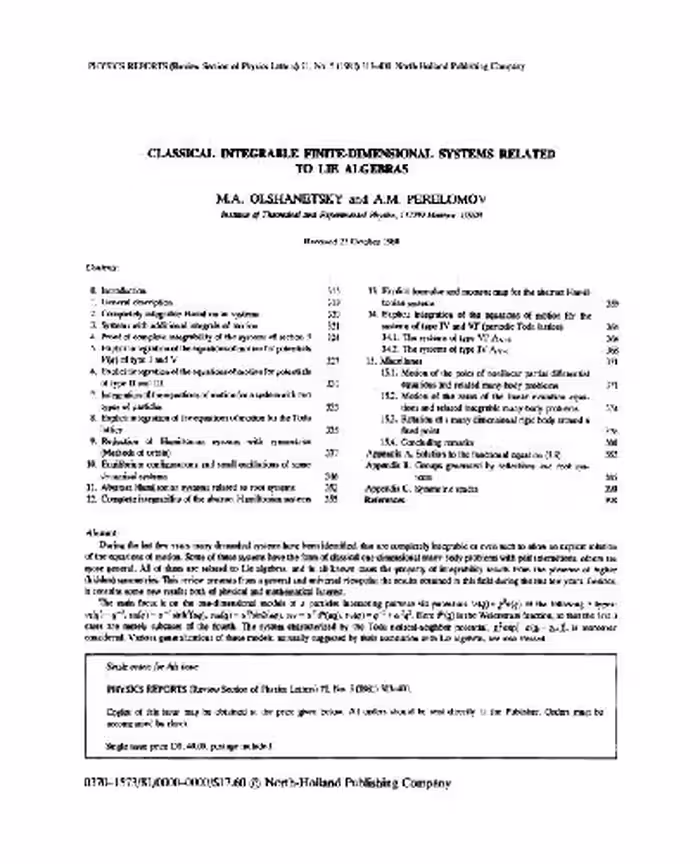 خرید و دانلود نسخه کامل کتاب Classical integrable finite-dimensional systems related to Lie algebras