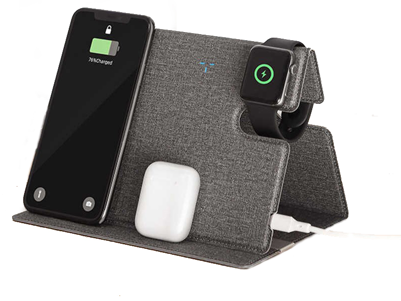 شارژر بی سیم سه کاره راک مدل RWC-0515 Leather 3 in 1 Wireless Charger