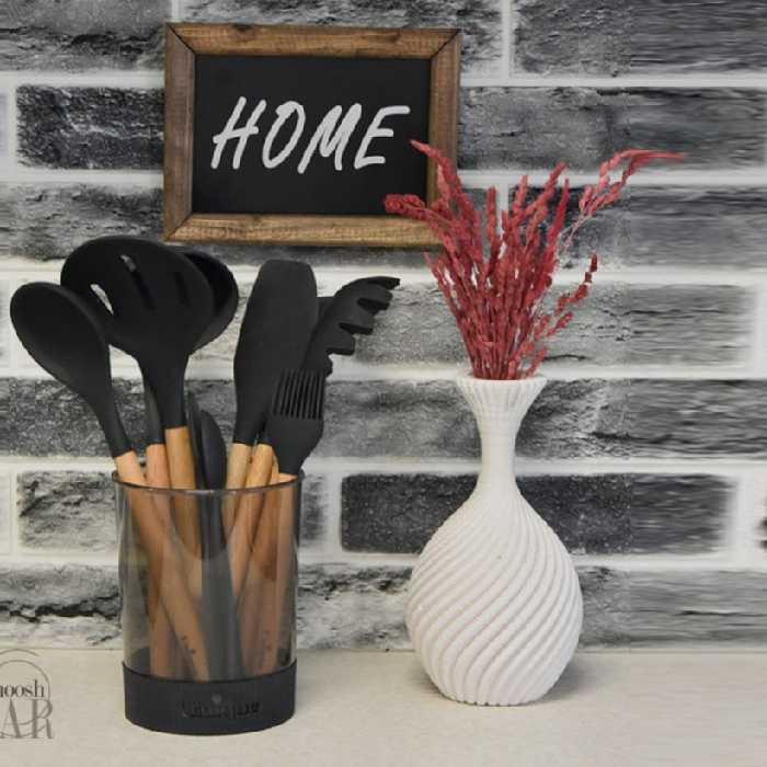 سرویس 10 پارچه کفگیر و ملاقه سیلیکونی دسته چوبی یونیک کد 1175 (پس کرایه)