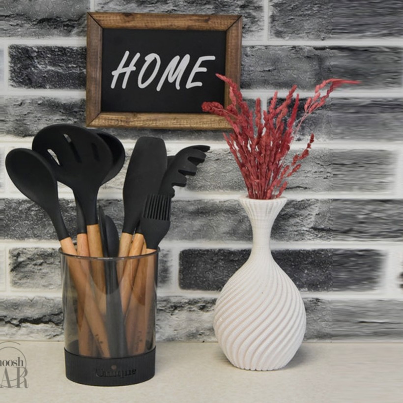 سرویس 10 پارچه کفگیر و ملاقه سیلیکونی دسته چوبی یونیک کد 1175 (پس کرایه)