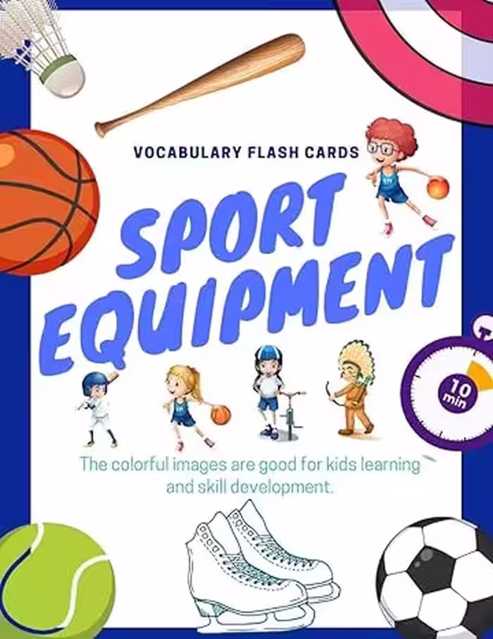 خرید و دانلود نسخه کامل کتاب Sports equipment Flashcards vocabulary for Kids : Flashcards of sports equipment for Kids and Preschools for Learning &amp; Skill Development -   PDF
