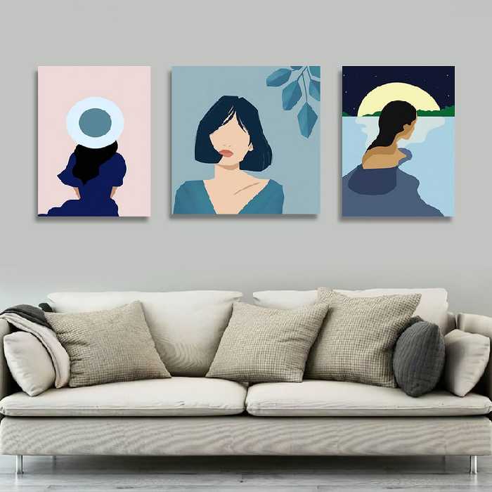 تابلو شاسی دنیای قابطرح نقاشی دکوری مدرن سبک مینیمال مدل SH-1473 مجموعه 3 عددی | دنیای قاب