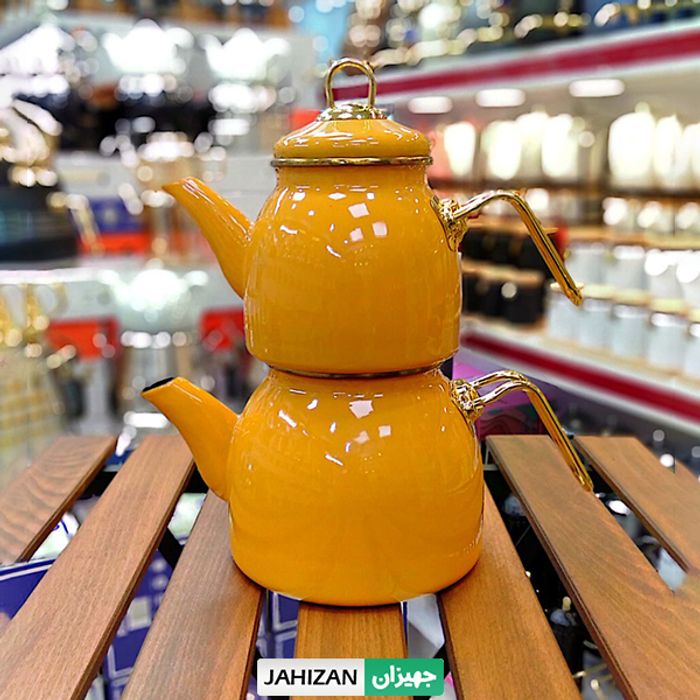 کتری و قوری لعابی لایت خردلی