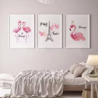 تابلو مدل دکوراتیو طرح برج ایفل پاریس و فلامینگو کد T110211 مجموعه 3 عددی
