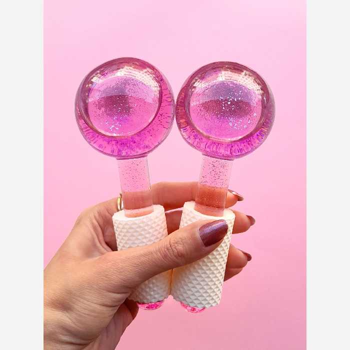 گوی یخ صورتی شاین دار جفتی