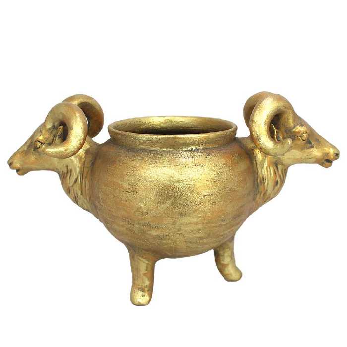 ظرف سفالی طرح دو سر بز پتینه مدل 901-00