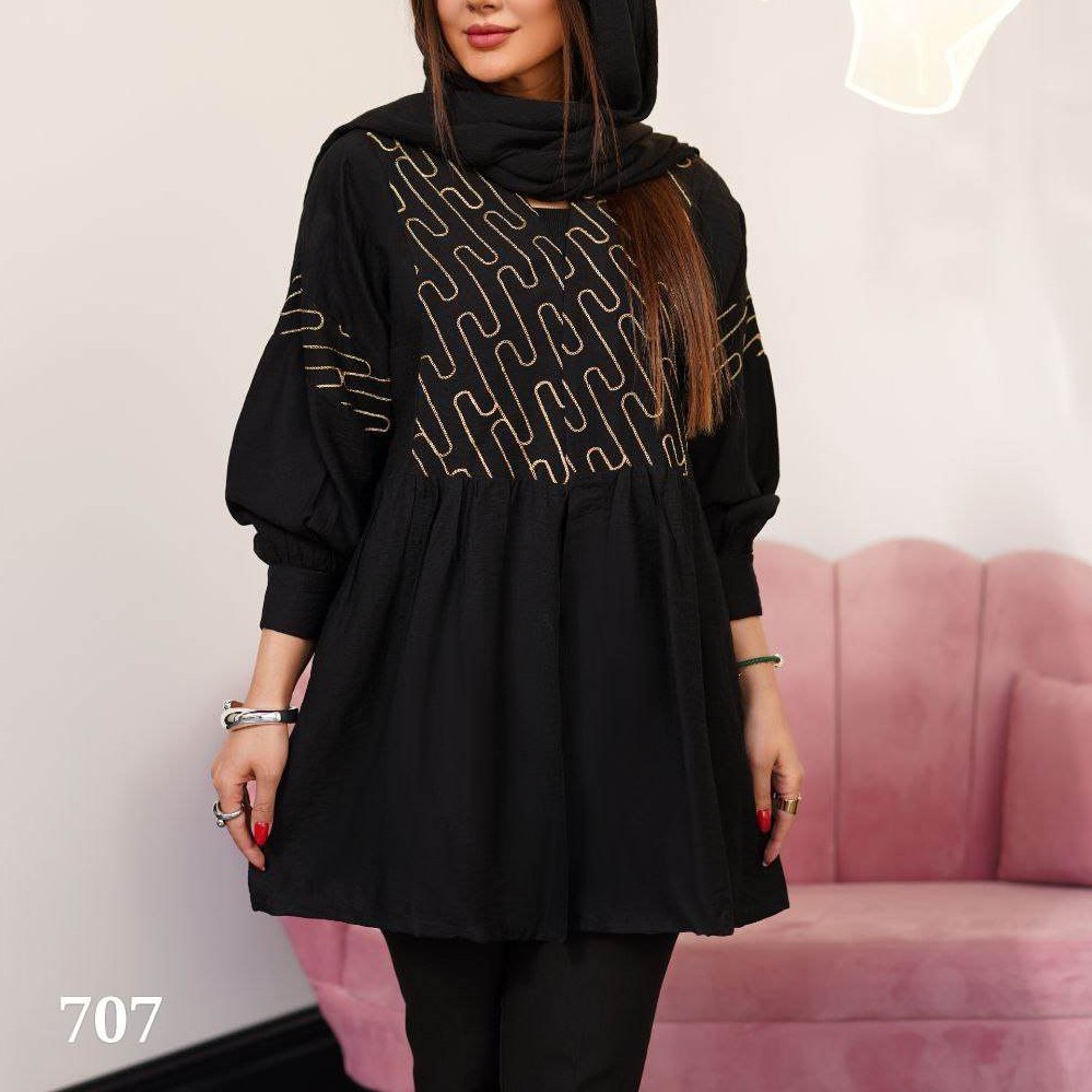 مانتو تا سایز بزرگ کرسپو لینن خرجکار طلاکوب سه سایزی از 38 تا 50 قد 79 و 80 مشکی و کرم سبک و خنک