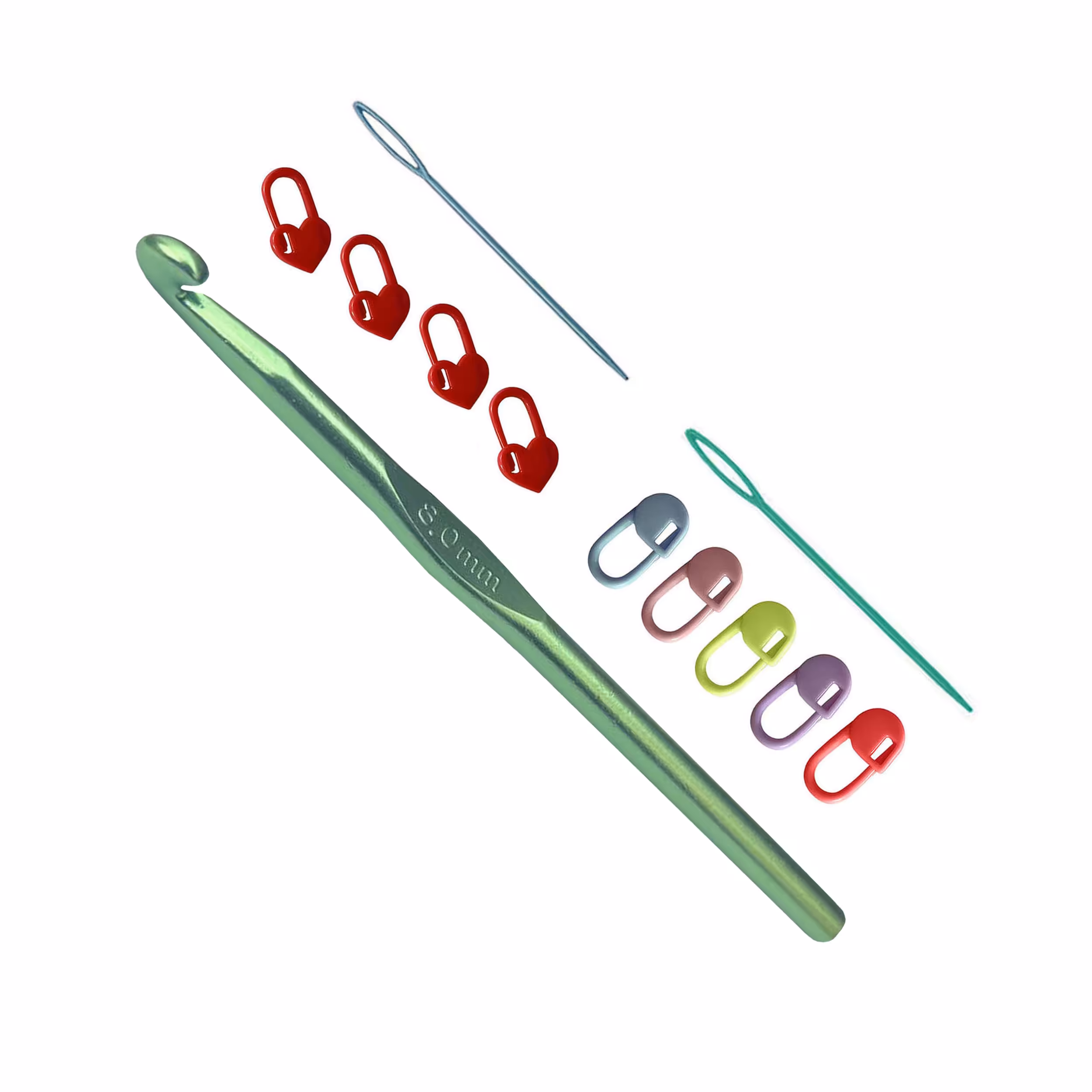 قلاب بافتنی مدل CO-8 به همراه سنجاق نشانه گذار بافتنی و سوزن دوخت کاموا مجموعه 12عددی