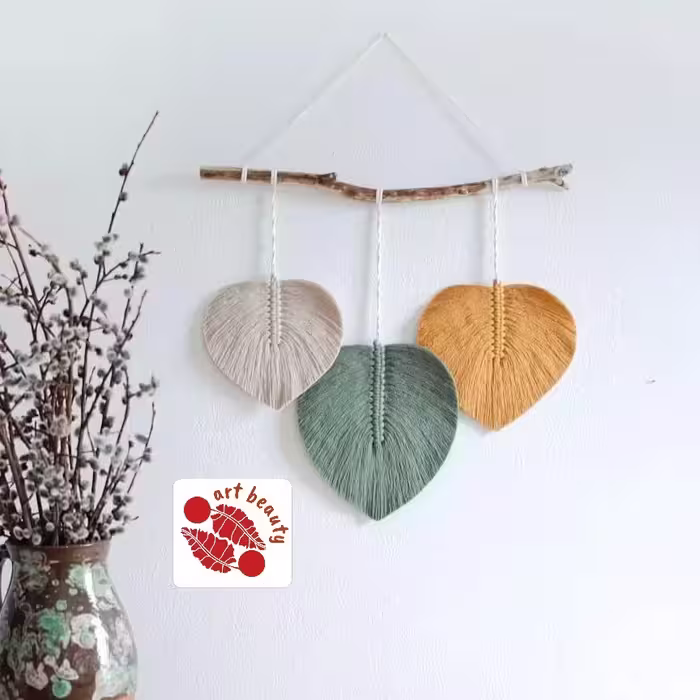 دیوارکوب مکرومه بافی طرح برگ های رنگی