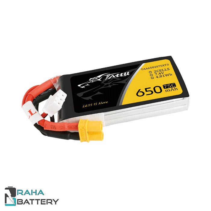 باتری لیتیوم پلیمر 2 سل Tattu 650mAh 75C