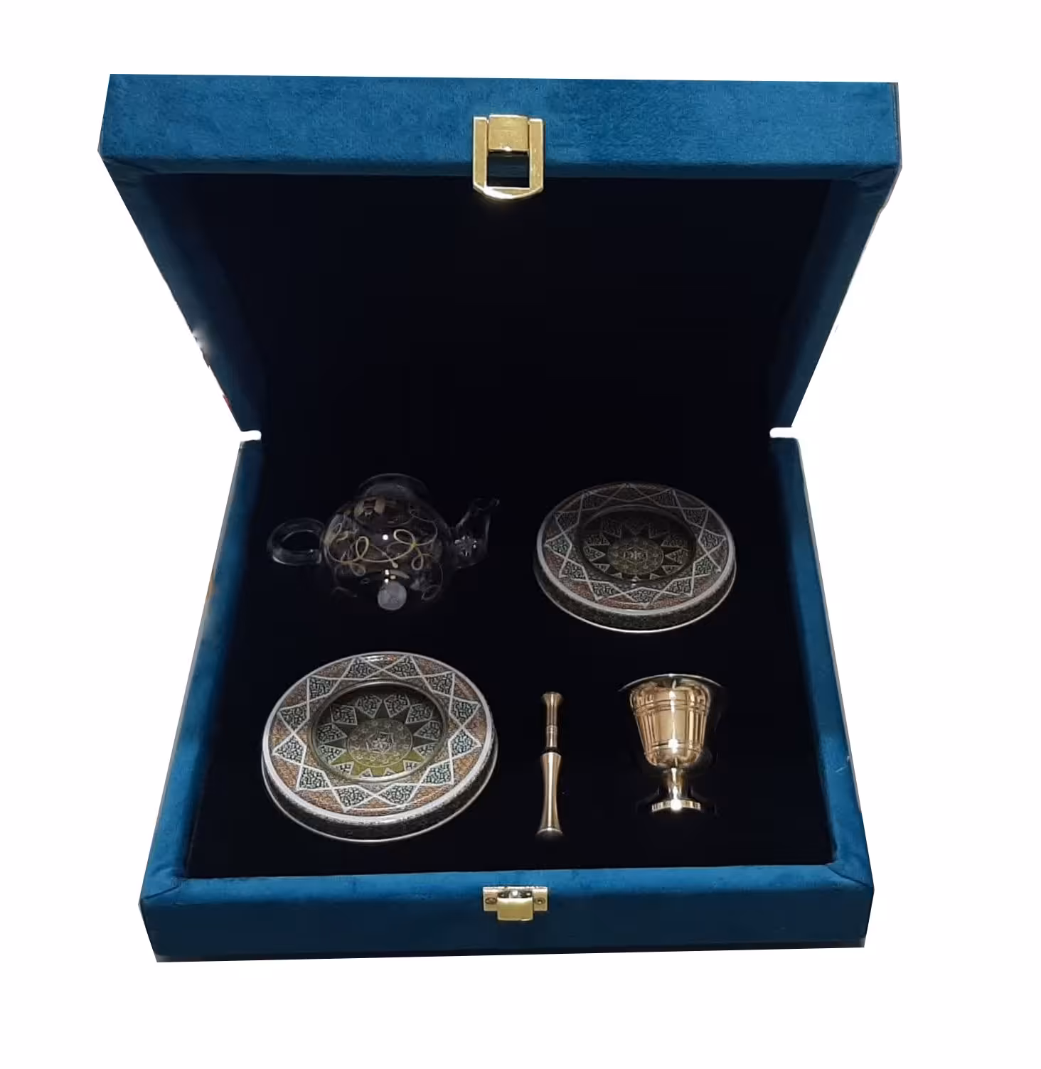 جعبه هدیه زعفران طرح دو خاتم هاون جام و قوری شاه عباسی