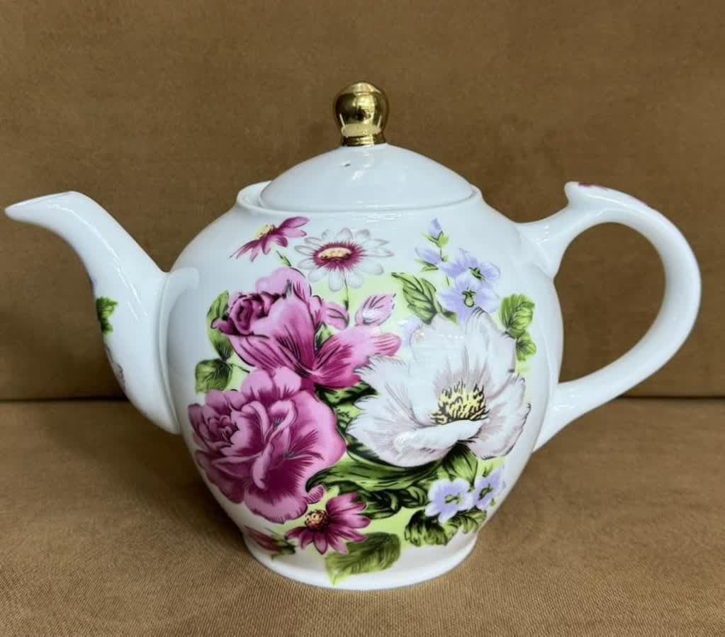 قوری بزرگ تمام گل رزسفید صورتی طلاتقدیس درجه یک