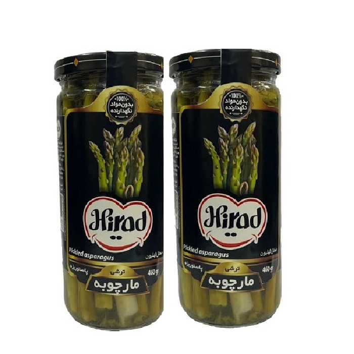 ترشی مارچوبه سبز در فلفل و سیر هیراد وزن 460 گرمی بسته ی 2 عددی