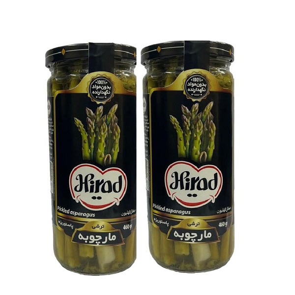 ترشی مارچوبه سبز در فلفل و سیر هیراد وزن 460 گرمی بسته ی 2 عددی