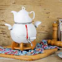 کتری قوری استیل رنگی  وارمر دار چوبی برند امبیکو  با یک سال ضمانت